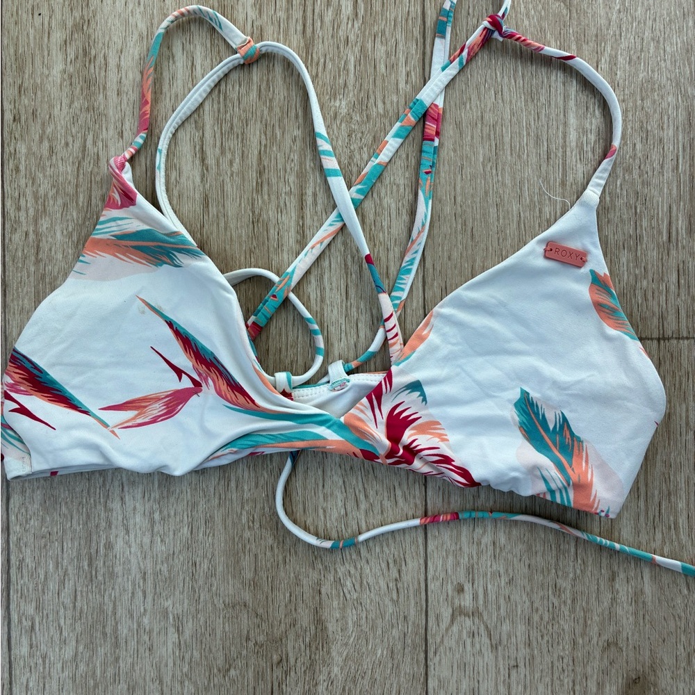 Roxy Women's Tropical Print Bikini Top - White and Coral